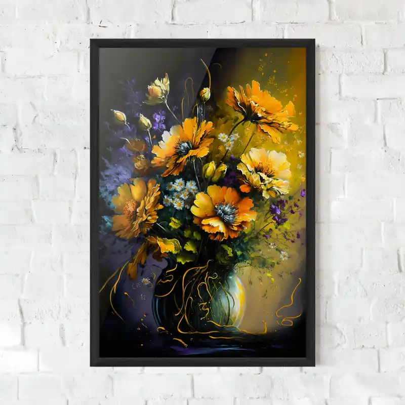 Garantierte Lieferung Gerahmte Poster Yellow Flower Art Vase
