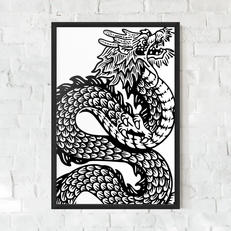 Beliebt Gerahmte Poster Dragon Black Line