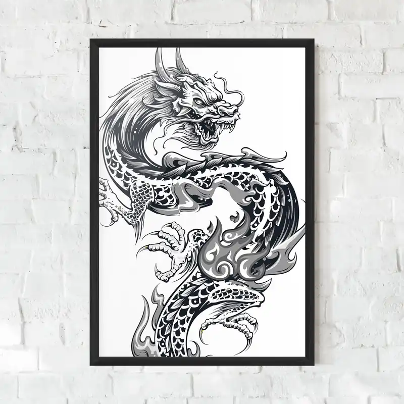 Markenware Gerahmte Poster Dragon Line