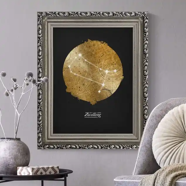 Sternzeichen Zwilling Grau Gold Highlight