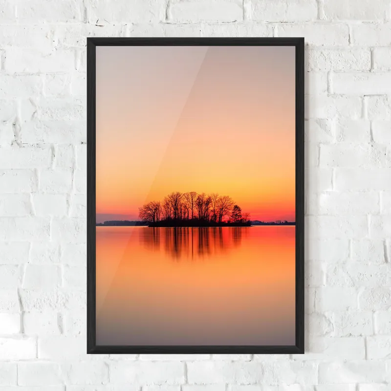 Gerahmte Poster Tree Sunset Lake Solange Der Vorrat Reicht