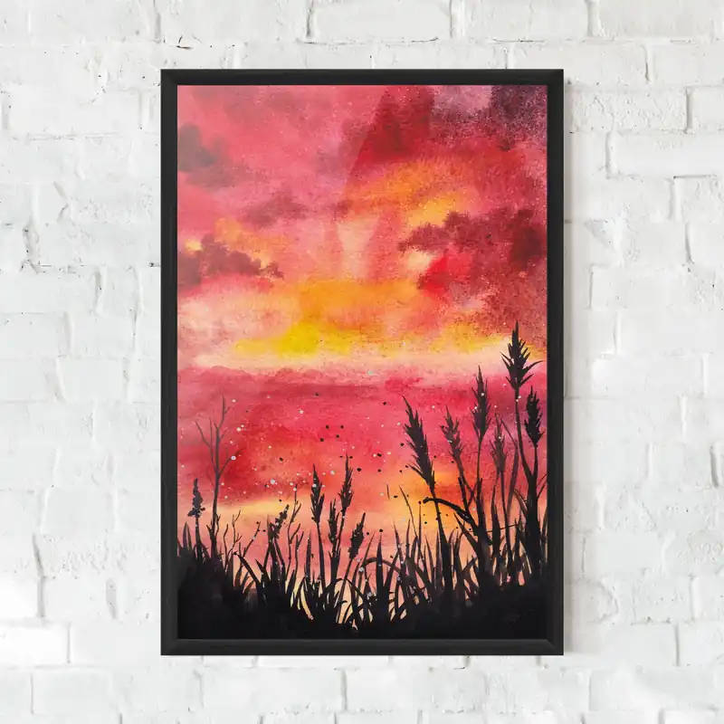Kostenfreie Lieferung Gerahmte Poster Watercolor Pink Sunset Painting