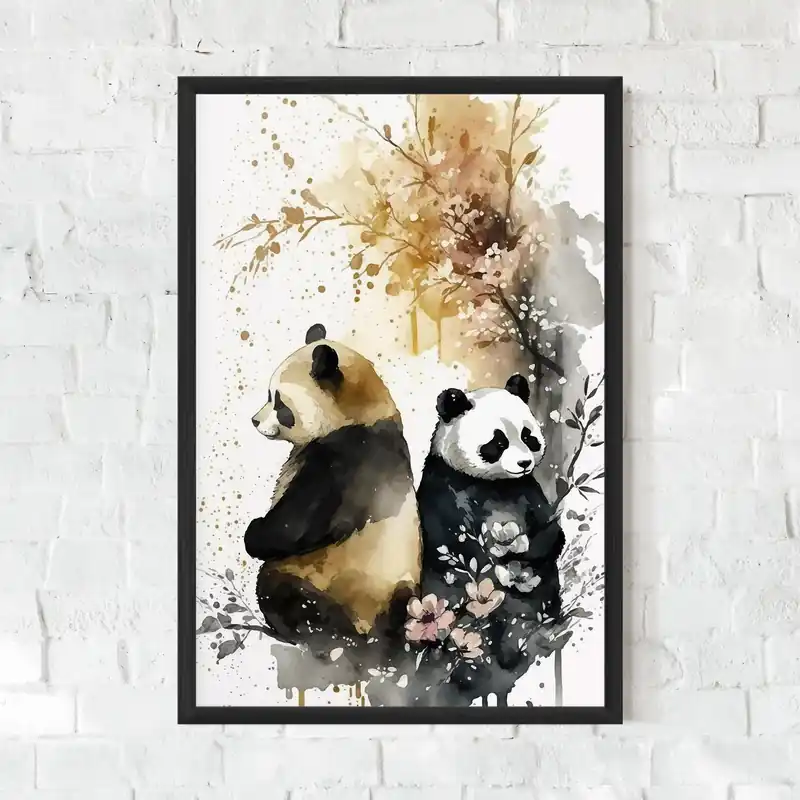 Gerahmte Poster Gold Panda Art Kostenloser Versand