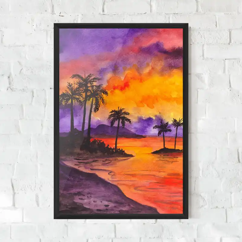 Gerahmte Poster Sunset Watercolor Painting Preisknaller