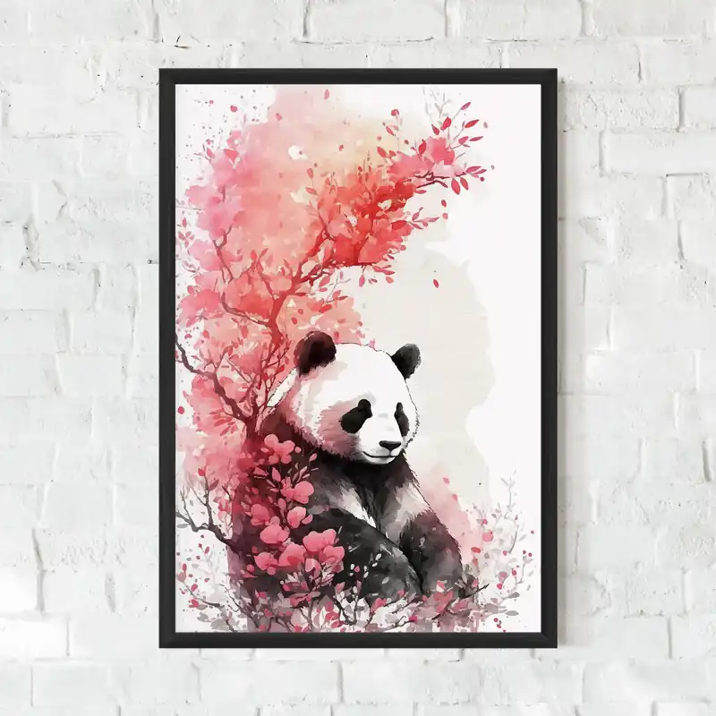 Echt Gerahmte Poster Pink Flower Panda