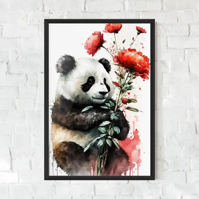 Gratis Versand Gerahmte Poster Red Flower Panda