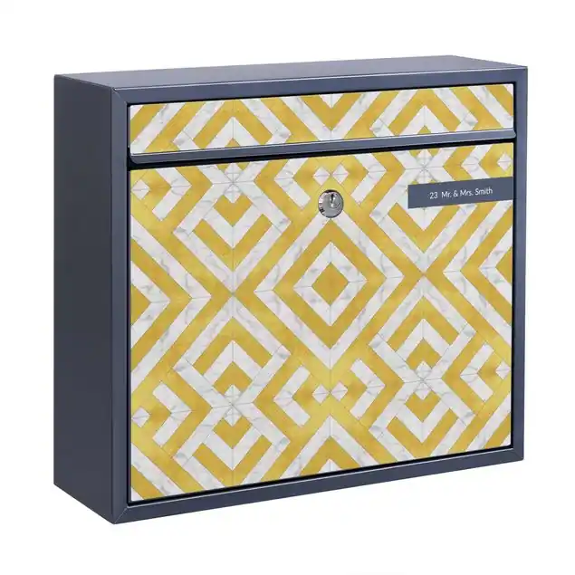 Garantierte Lieferung Geometrischer Fliesenmix Art Deco Gold Marmor Briefkasten mit eigenem Text