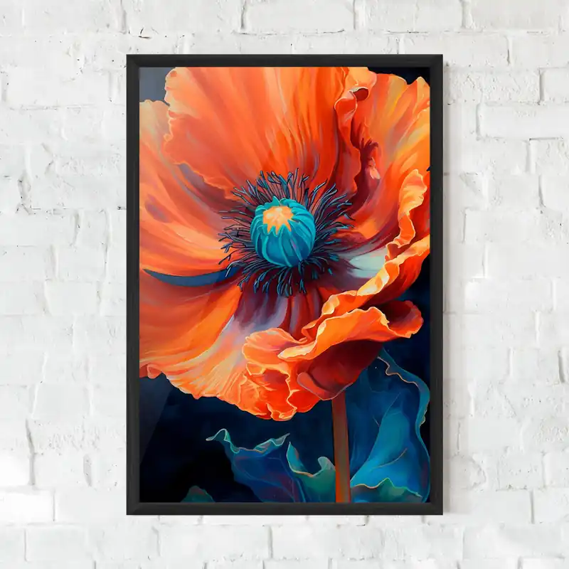 Gerahmte Poster Orange Blue Poppy Kostenloser Versand