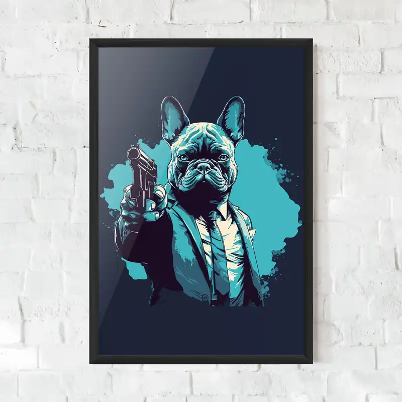Gerahmte Poster Dog With Gun Neuheit