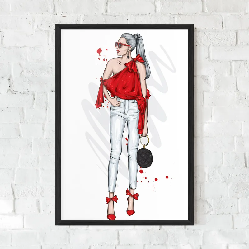 Gerahmte Poster Red Blouse Woman Wochenendangebot