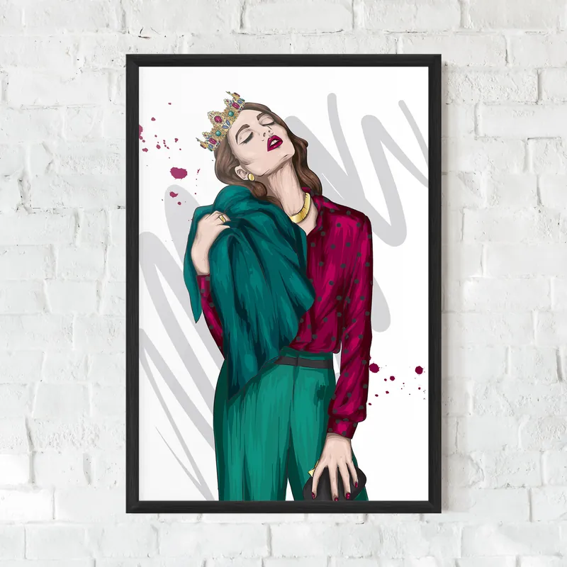 Gerahmte Poster Green Suit Woman Nur Für Kurze Zeit