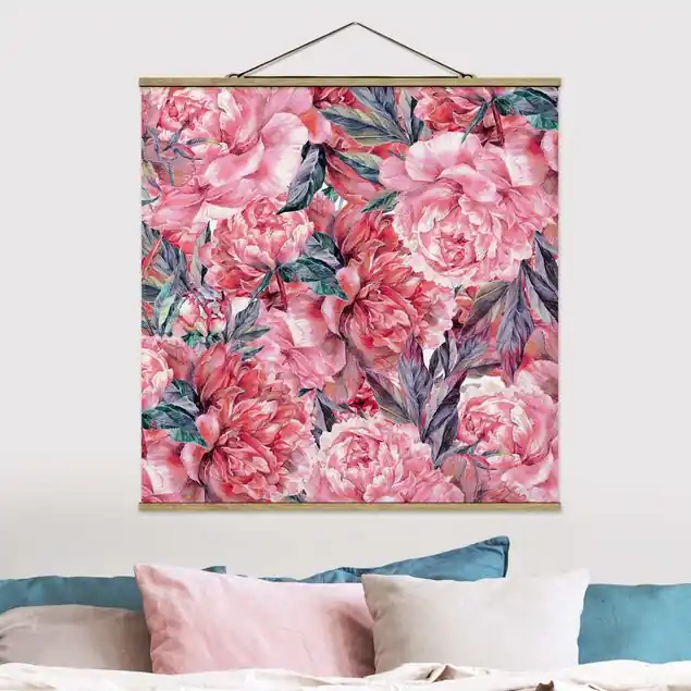 Direktkauf Zartes Aquarell Rote Pfingstrosen Muster
