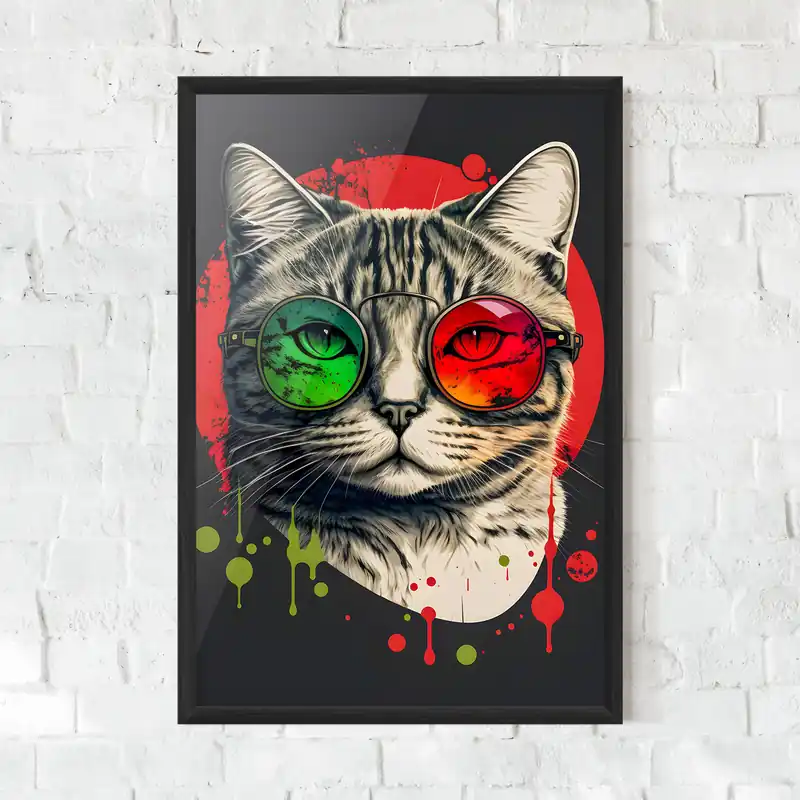 Kracherpreis Gerahmte Poster Green Red Glasses Cat