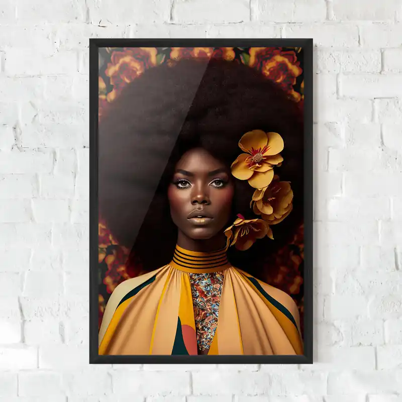 Günstig Gerahmte Poster Big Yellow Flower Woman
