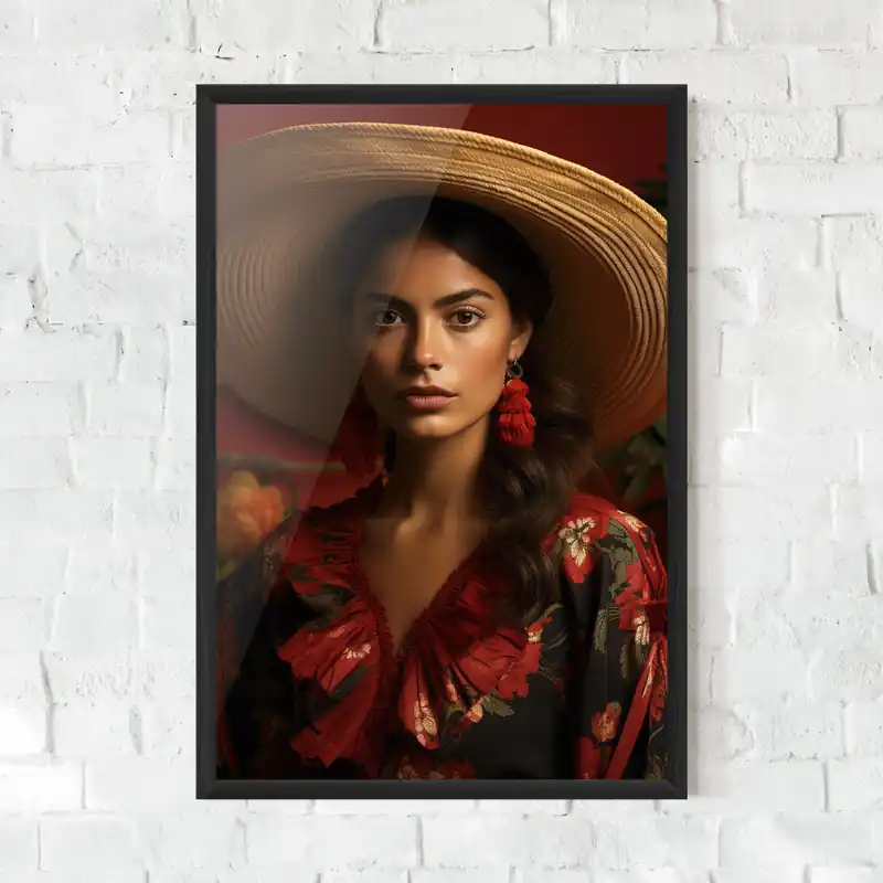 Gerahmte Poster Large Hat Floral Dress Online Kaufen