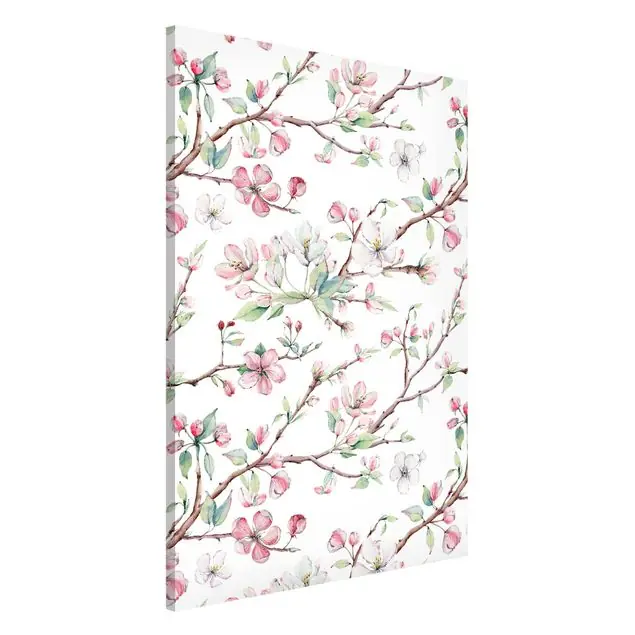 Geprüft Aquarell Zweige von Apfelblüten in Rosa und Weiß