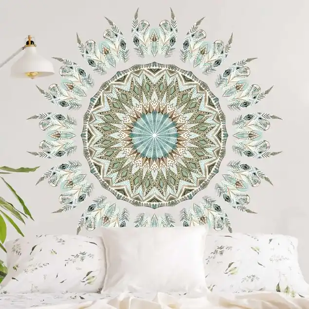 Letzte Chance Mandala Aquarell Federn blau grün                               Wandtattoo