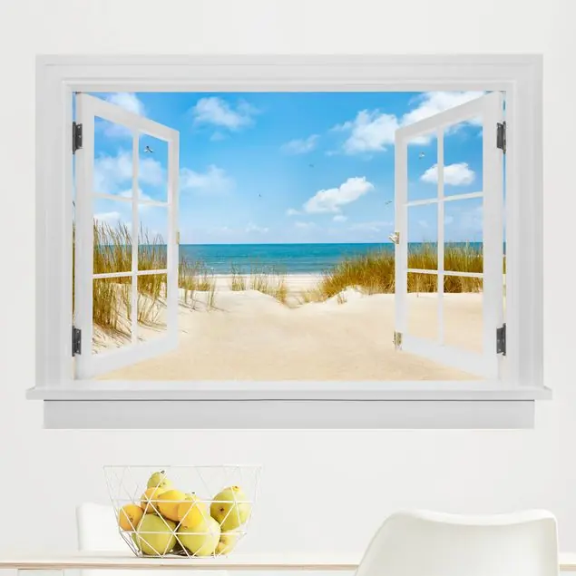 Offenes Fenster Strand an der Nordsee                               Wandtattoo Kracherpreis