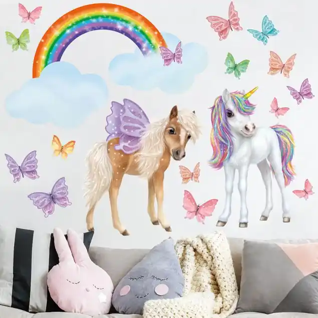 Animal Club International - Set Einhorn und Schmetterlinge                               Wandtattoo 18-teilig Ausverkauf