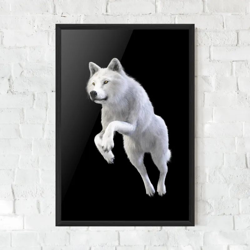 Gerahmte Poster White Wolf Jump Aktuell