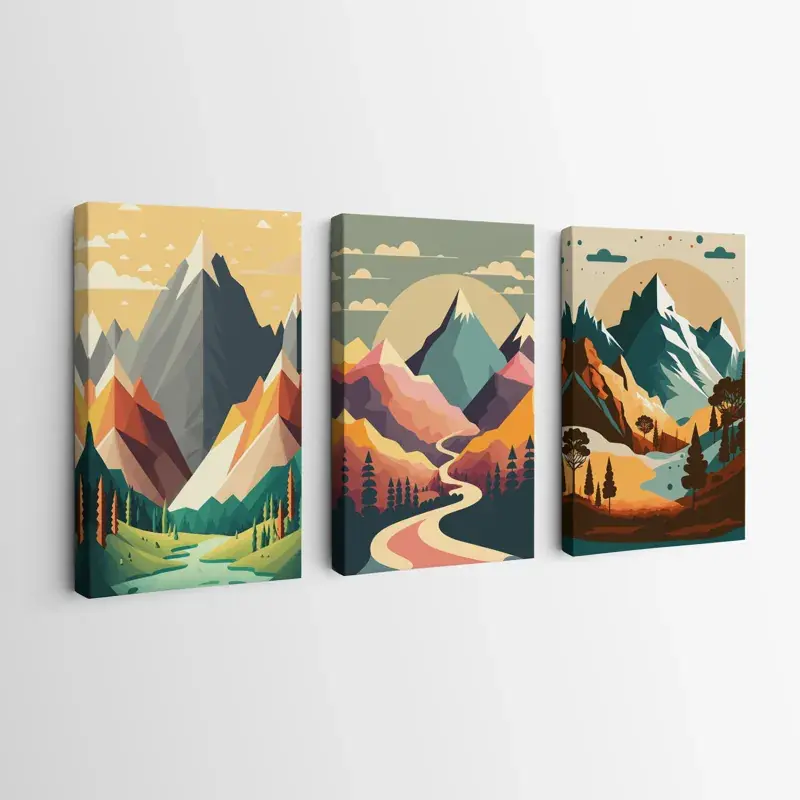Geprüft Mehrteiliges Leinwandbild Colorful Mountain Set