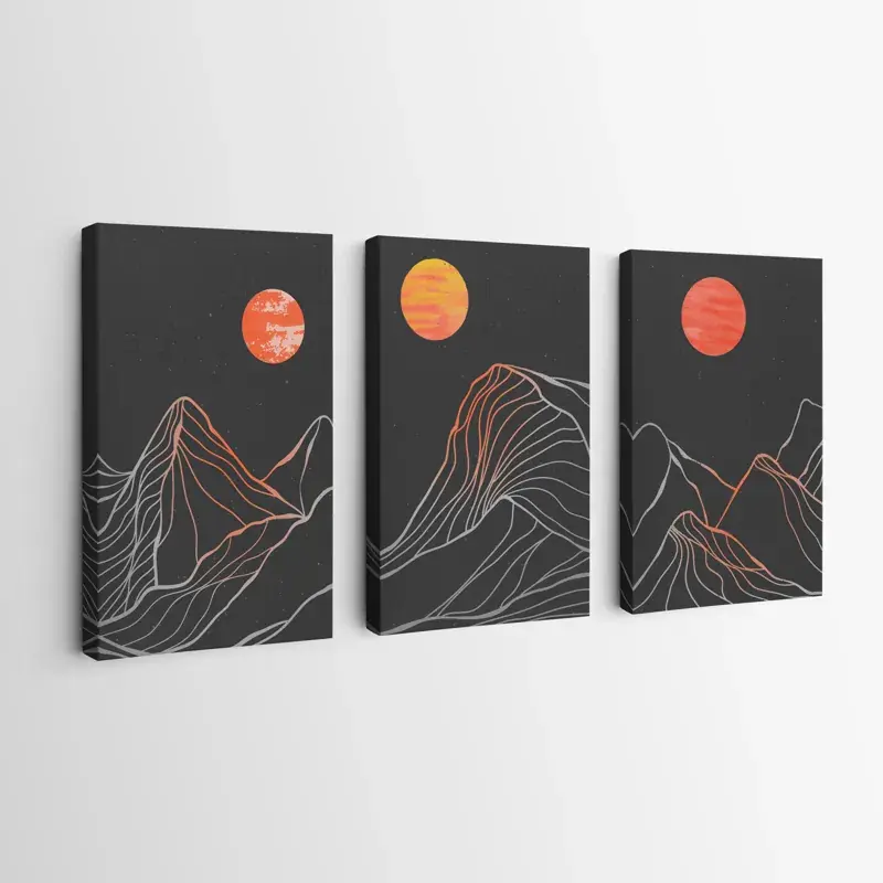 Schneller Versand Mehrteiliges Leinwandbild Orange Moon Line