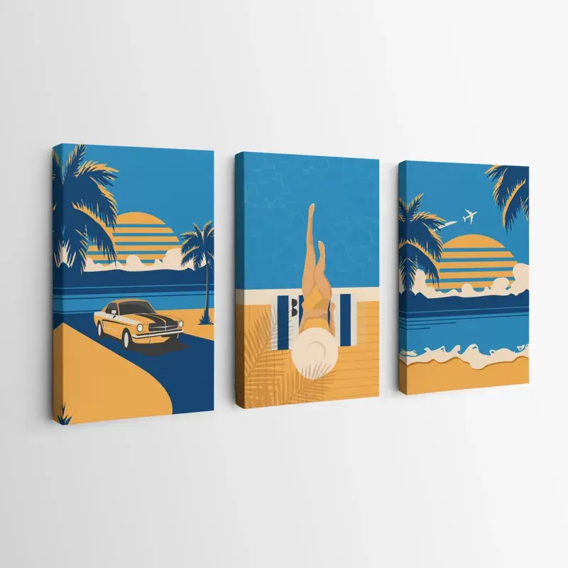 Mehrteiliges Leinwandbild Summer Retro Set Direkt Vom Hersteller