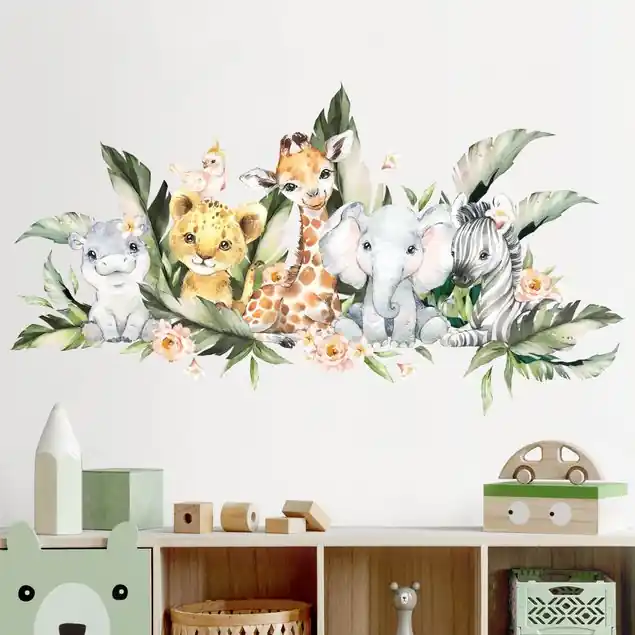 Begrenztes Angebot Aquarell Safari Babys Wandtattoo 53-teilig