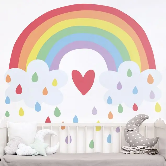 Sonderangebot XXL Regenbogen Herz Bunt Wandtattoo 30-teilig