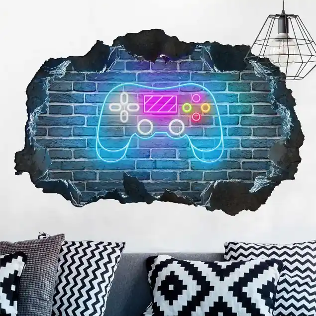 Schneller Versand Controller di gioco al neon Wandtattoo