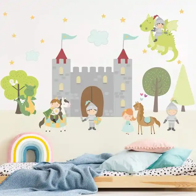 Burg Ritter Drachen Prinzen und Prinzessin Wandtattoo Neuheit