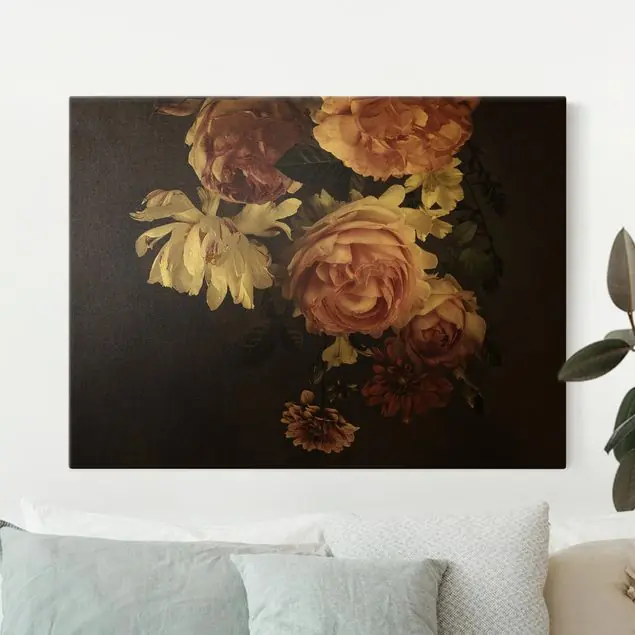 Rosa Blumen auf Schwarz Vintage Letzte Chance