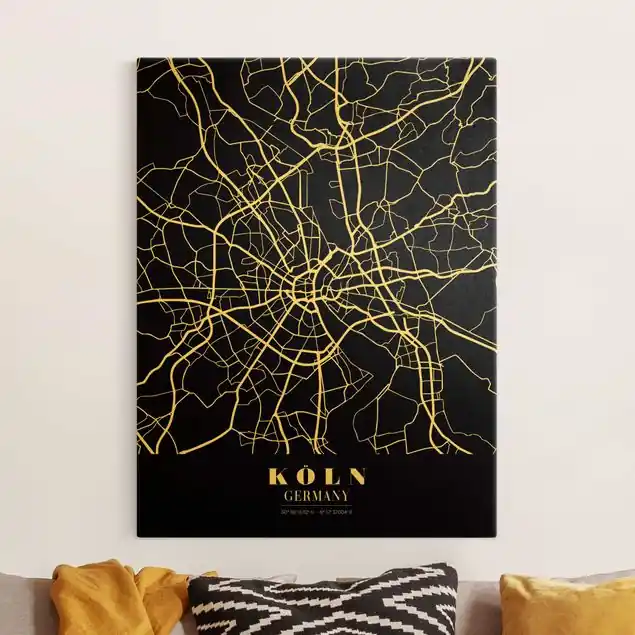 Stadtplan Köln - Klassik Schwarz Neu