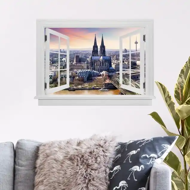 Offenes Fenster Köln Skyline mit Dom Wandtattoo Zertifiziert