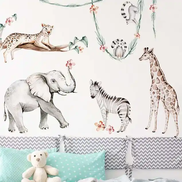 Preiswert XXL Aquarell Afrika Tiere Set Wandtattoo 28-teilig