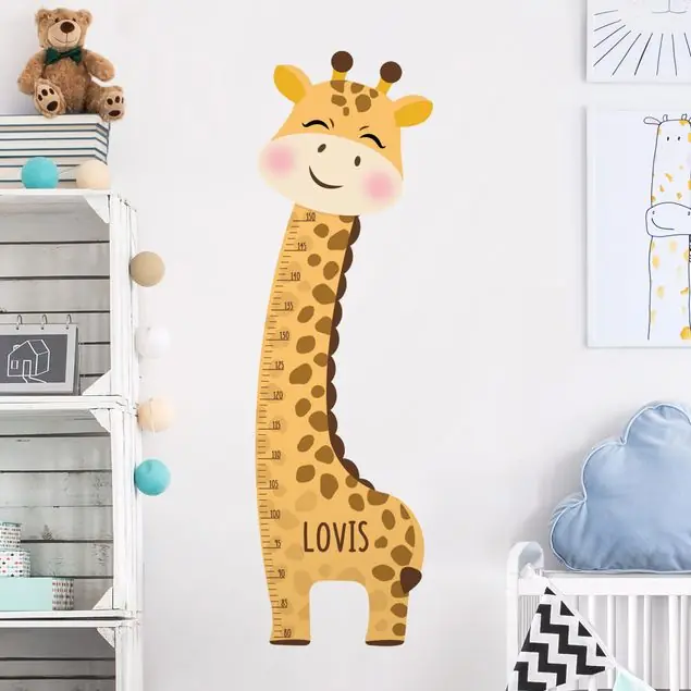 Giraffen Junge mit Wunschname Kindermesslatte Wandtattoo Sonderaktion