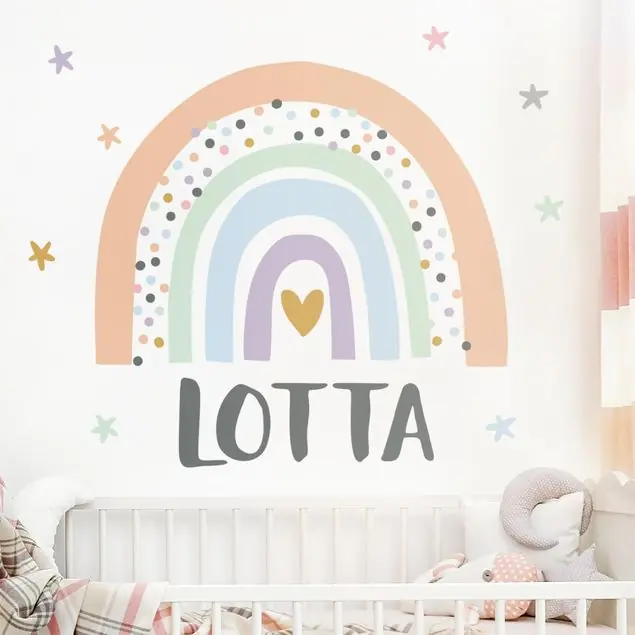 Knallerangebot Regenbogen mit Wunschnamen Pastell Wandtattoo 11-teilig