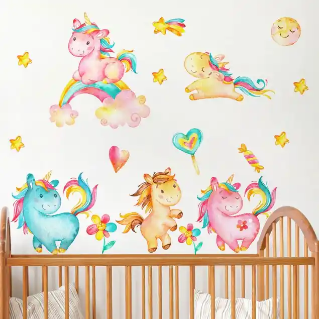 Kracherpreis Einhorn Aquarell Kinderzimmer Set Wandtattoo 18-teilig