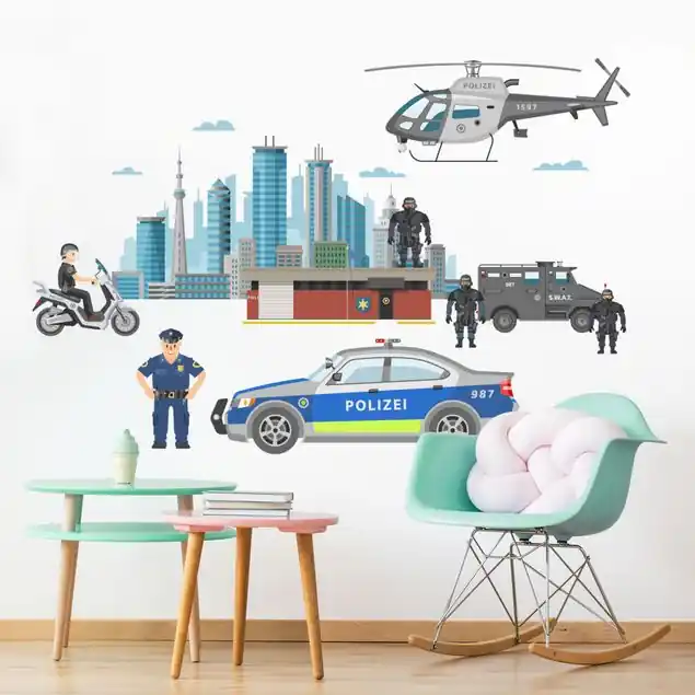Polizei und Polizeiautos Set Wandtattoo Geprüft