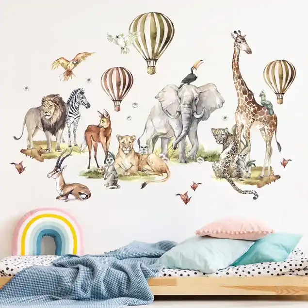 Zertifiziert Aquarell Savannen Tiere Wandtattoo 38-teilig