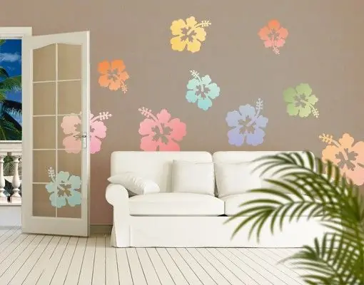 Saisonangebot No.547 Hibiskusblüten in Pastell Wandtattoo