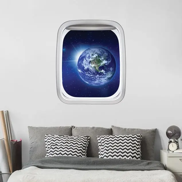 Finale Aktion Fenster Flugzeug Erde im Weltall Wandtattoo