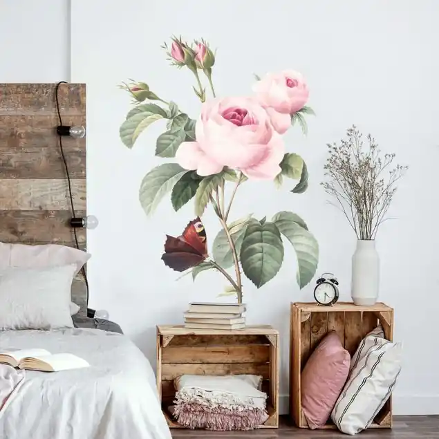 Gratis Versand Vintage Illustration Rosen mit Pfauenauge XXL Wandtattoo