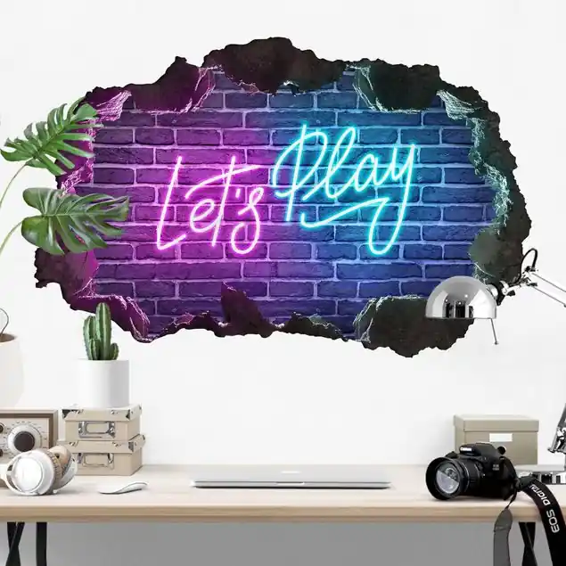 Markenware Neon Schrift Let's Play Wandtattoo