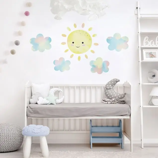 Aquarell Sonne und Wolken Wandtattoo Preisreduziert