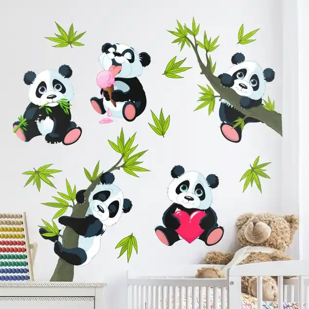 Pandabären Set Herz Wandtattoo 12-teilig Online Kaufen