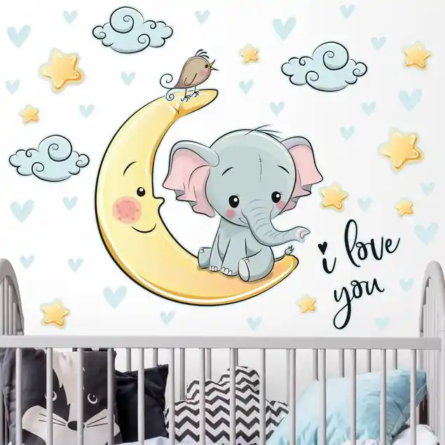 Neu Im Sortiment Elefant Mond I love You Wandtattoo 41-teilig