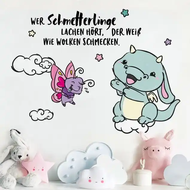 Pummeleinhorn - Schmetterling mit Drache Wandtattoo Kracherpreis