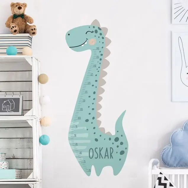 Dino Junge Pastell mit Wunschname Kindermesslatte Wandtattoo Abverkauf