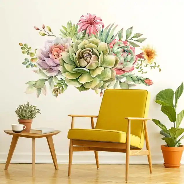Aquarell Sukkulenten Bouquet XXL Wandtattoo Sichere Zahlung